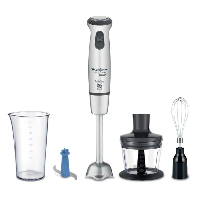 Mixeur Moulinex Infinity Force Ultimate 4 en 1 - 1000W, 25 vitesses, 4 lames, hachoir, verre doseur et lame à glace