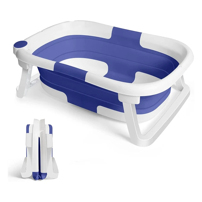 Foldable Baby Bath Support - Portable Infant Bathtub for Travel - Non-Slip Legs - Large Children Shower Basin - Blue