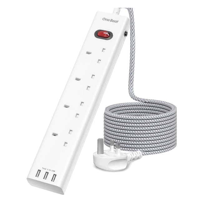 4-Way Extension Lead with USB Ports, Surge Protection, and Overload Protection for Home and Office