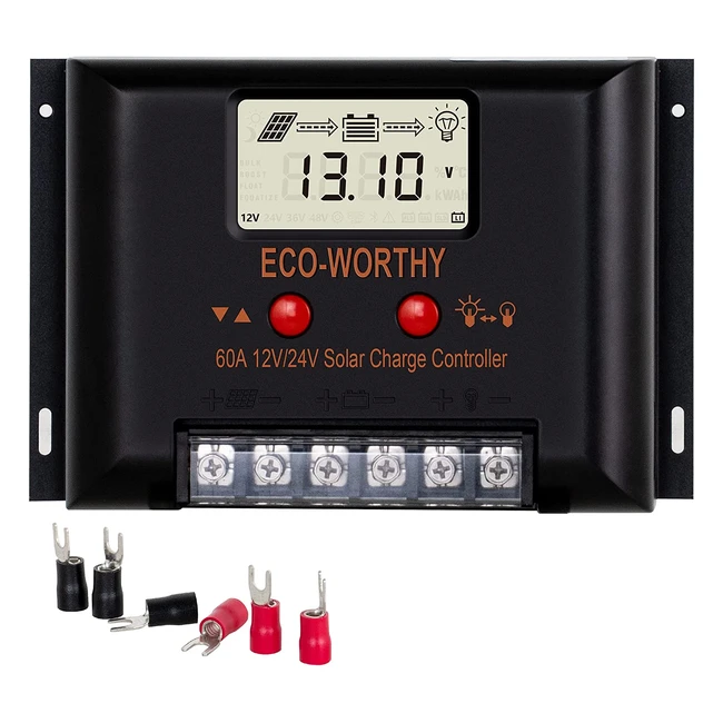 ECO-WORTHY 60A Solar Charge Controller für 12V/24V - Multischutz, LCD-Anzeige, max. 2000W - für Wohnmobil, Zuhause, Farm