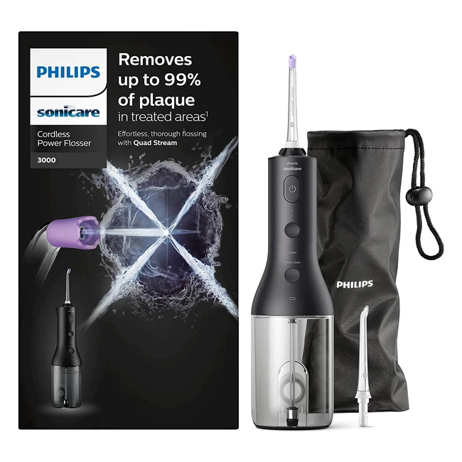 Jet Dentaire Philips Sonicare Power Flosser 3000 sans fil - Noir (HX380633) - Technologie Quad Stream et Pulse Wave