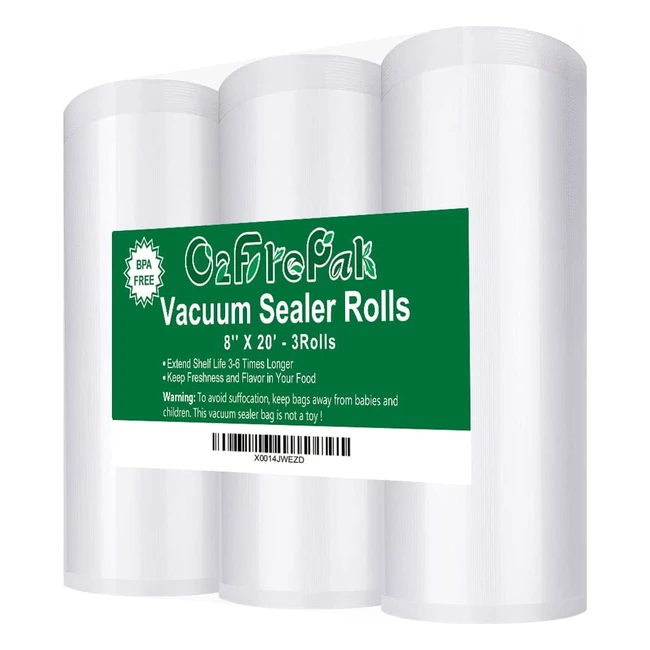 Lot de 3 rouleaux sacs sous vide 20x600cm sans BPA et LFGP pour machine alimentaire - O2FREPAK