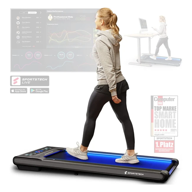 SWALK Smartes Fitness Walking Pad - LED Mini Laufband für Zuhause und Büro - 16 km/h - Platzsparendes Design - Bluetooth Lautsprecher