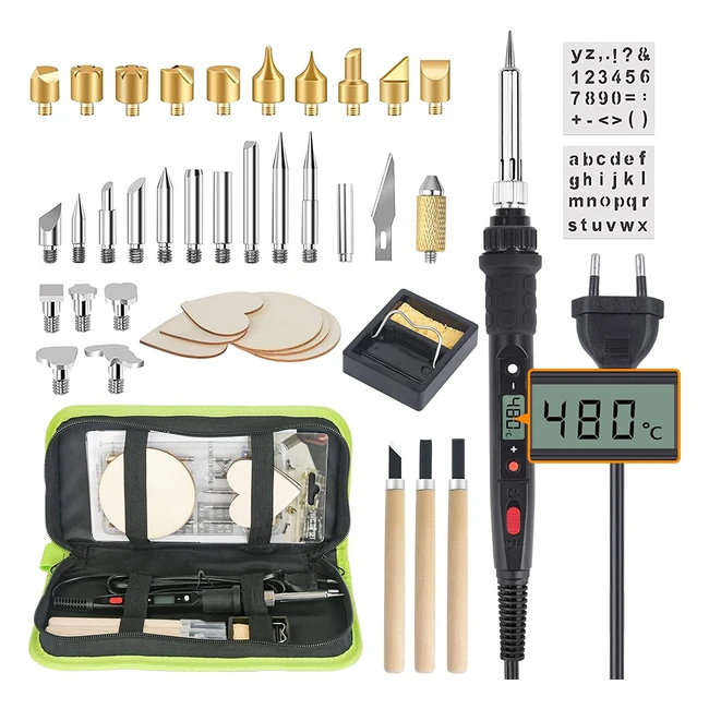 Kit Pyrogravure Leaderpro 80W - Fer à Souder Température Réglable 180-480°C - Set 40pcs pour Bricolage Artisanat sur Bois Cuir etc.
