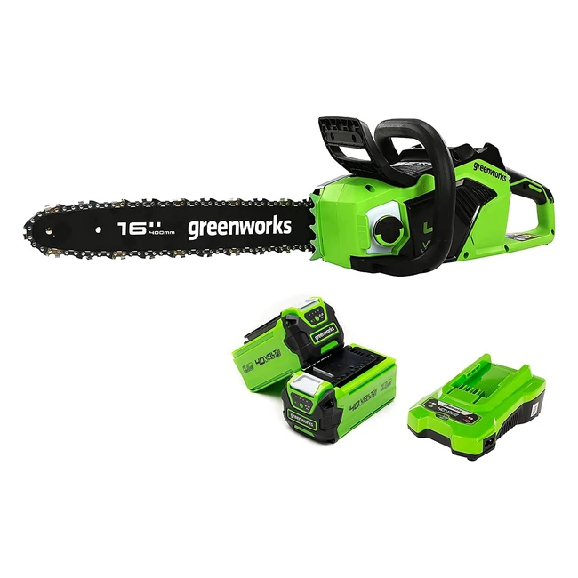 Tronçonneuse Greenworks GD40CS18K2X - Moteur sans balais, guide-chaîne de 40 cm, 2 batteries de 40V 2Ah, graisseur automatique