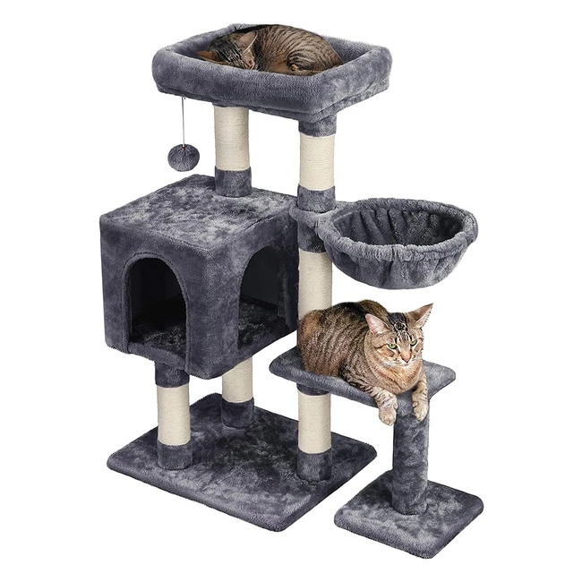 Yaheetech Kratzbaum 96cm | Sisal, Plüsch, Katzenhöhle und Korb | Dunkelgrau