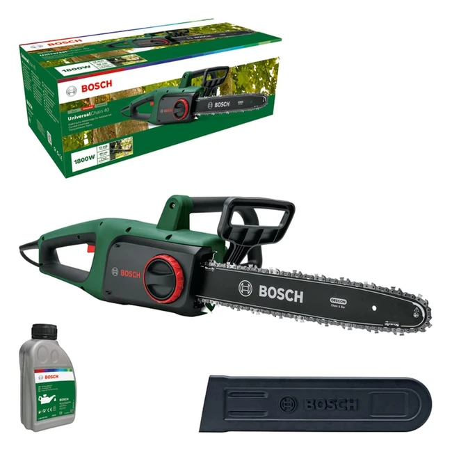 Sierra de Cadena Bosch UniversalChain 40 - 1800W, ligera 43kg, velocidad de cadena 12ms, con aceite de motosierra incluido en caja