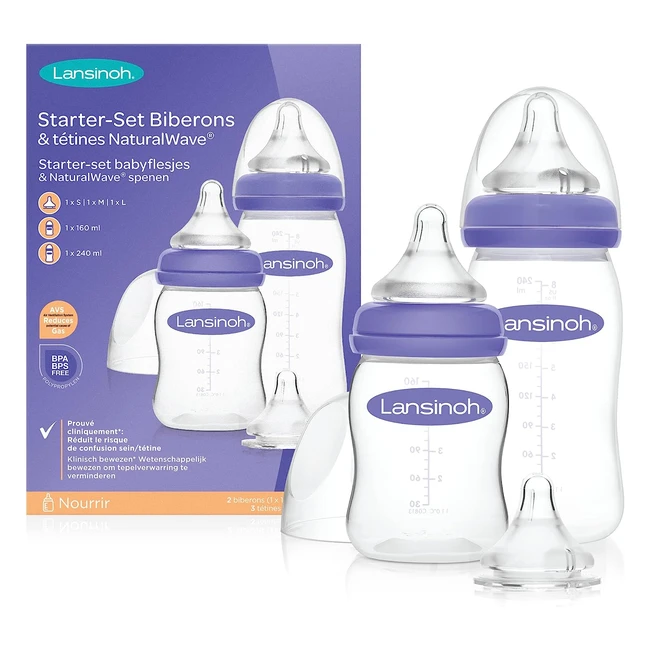 Set de biberons Lansinoh Natural Wave - 2 tailles, 3 débits - Évolutif pour bébé