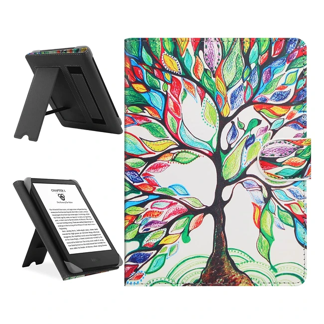 Funda Universal Hoyixi para Kindle Paperwhite, Kobo Clara HD, Pocketbook y Sony - Estuche de Cuero PU con Soporte Ajustable y Correa de Mano Elástica