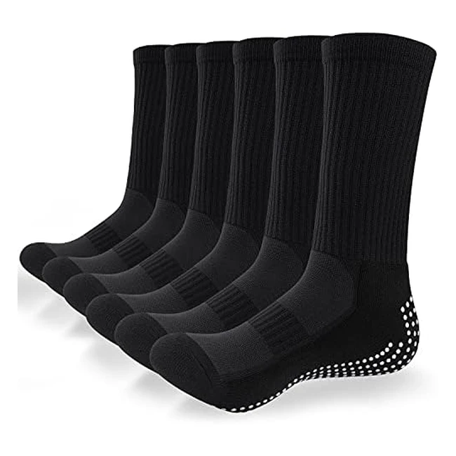 TanSTC Anti-Slip Football Socks - 3 Pairs for Men & Women | Cushioned & Comfortable with Anti-Blister Pads | Perfect for Basketball, Rugby, Running, Yoga, Hiking