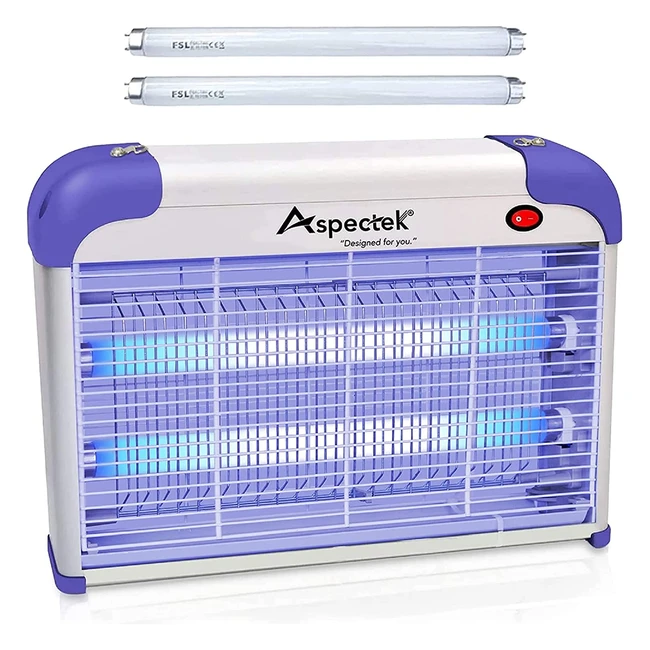 Asesino de Mosquitos Aspectek - Rejilla Potente de 2800V, 20W de Luz UV y 2 Bombillas de Repuesto