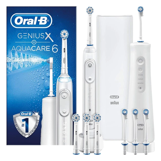 Oral-B Genius X Aquacare 6 - Brosse à dents électrique rechargeable avec jet dentaire hydropulseur