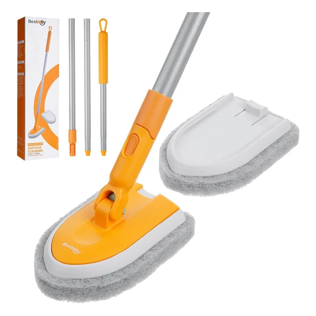 Bestnifly Long Handled Scrubbing Brush for Bathroom Cleaning - Extendable Handle, Triangle Scouring Pad, 180 Rotation Head
