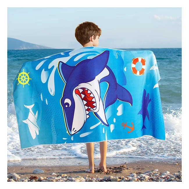 Serviette de plage Cool Shark 76x150cm en microfibre absorbante pour camping et 