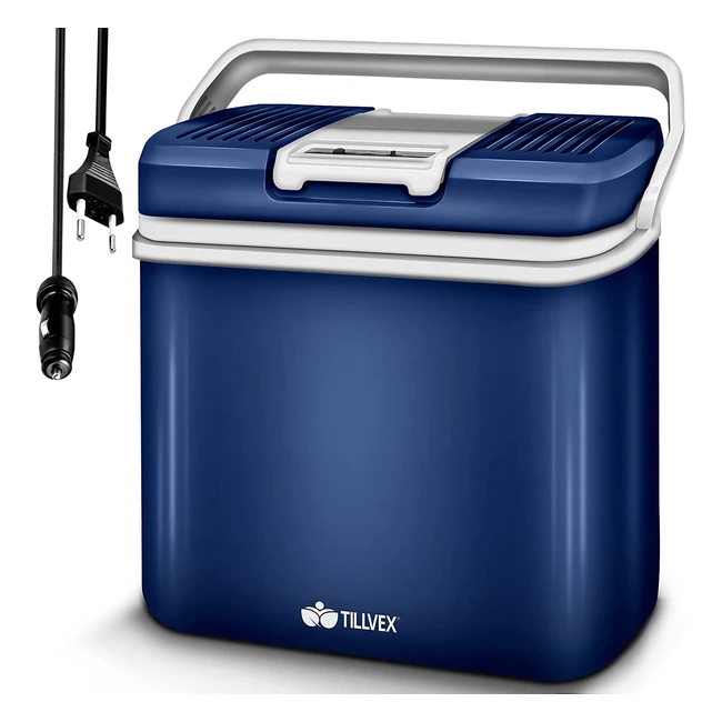 Tillvex Elektrische Kühlbox 24L Mini-Kühlschrank 230V und 12V für Auto Camping Kühlt und Wärmt Eco-Modus Blau