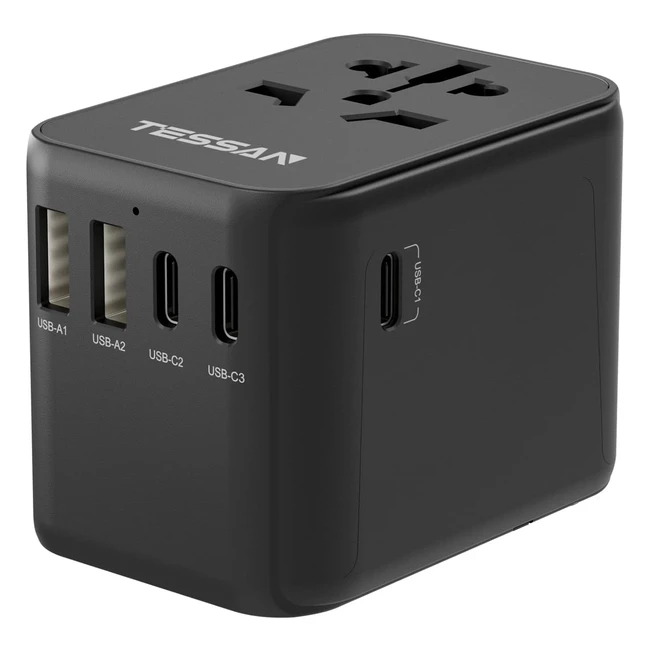 Adattatore Universale da Viaggio Tessan con 2USB e 3USB C - Nero