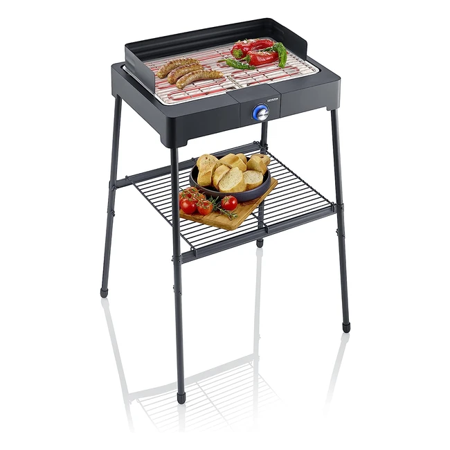 Severin PG 8566 - Barbecue elettrico 2200W in acciaio inox con stand e griglia da tavolo per interni ed esterni