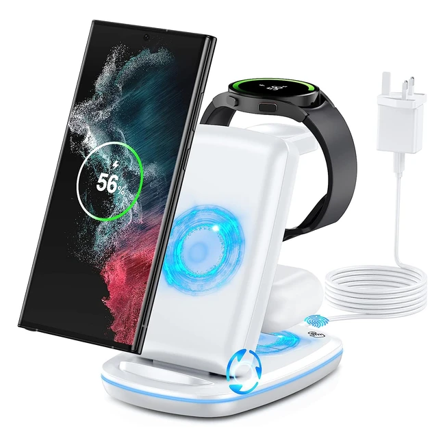 CAVN Wireless Charger for Samsung - 3 in 1 Charging Station for Galaxy Watch, Buds, and Phones - Fast Charger with QC 3.0 Adapter