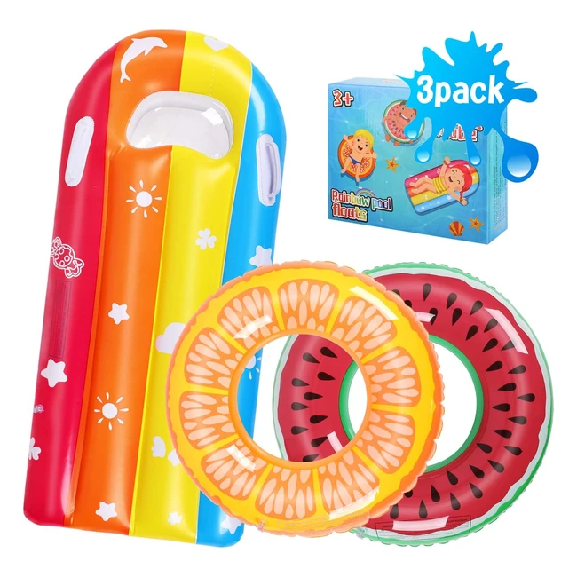 Auney 3 Pack Inflatable Swim Rings for Kids - Summer Beach Water Float Party Toy