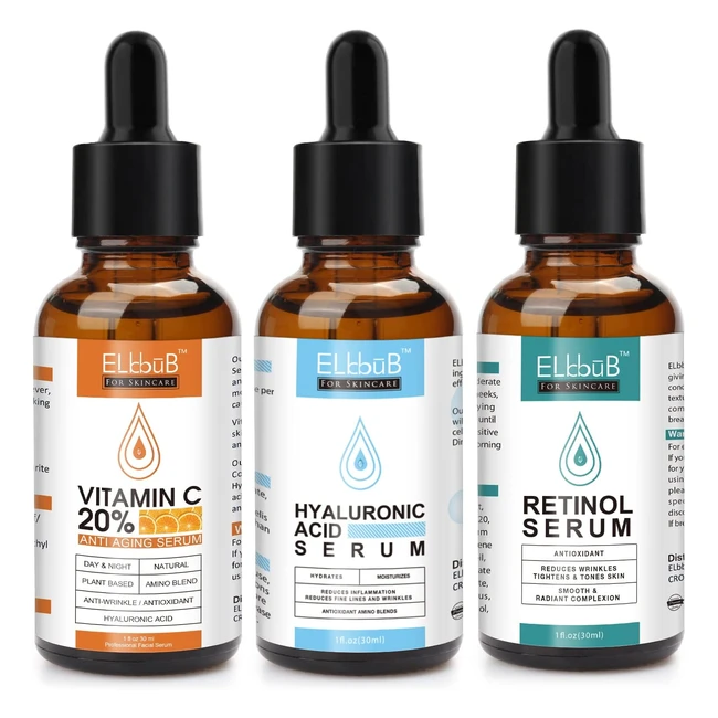 Age Defying Serum 3 Pack - Vitamin C, Retinol, Hyaluronic Acid - Boost Collagen, Plump Skin, Anti-Aging Wrinkle Facial Serum