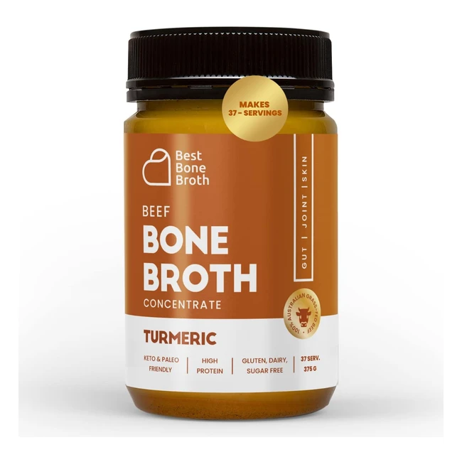 Premium Beef Bone Broth Concentrate with Turmeric - 100% Sourced from AU Grassfed Pasture-raised Cattle - Bone Broth Collagen - 375g