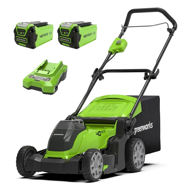 Greenworks G40LM41K2X: Kabelloser Akku-Rasenmäher für bis zu 500 m² Fläche, 41 cm Schnittbreite, 50-Liter-Sack, 2x 40V 2Ah-Akkus mit Ladegerät, 3 Jahre Garantie
