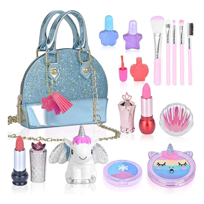 Kit de maquillage lavable pour fille avec sac à main - cadeau princesse pour filles de 4 à 12 ans