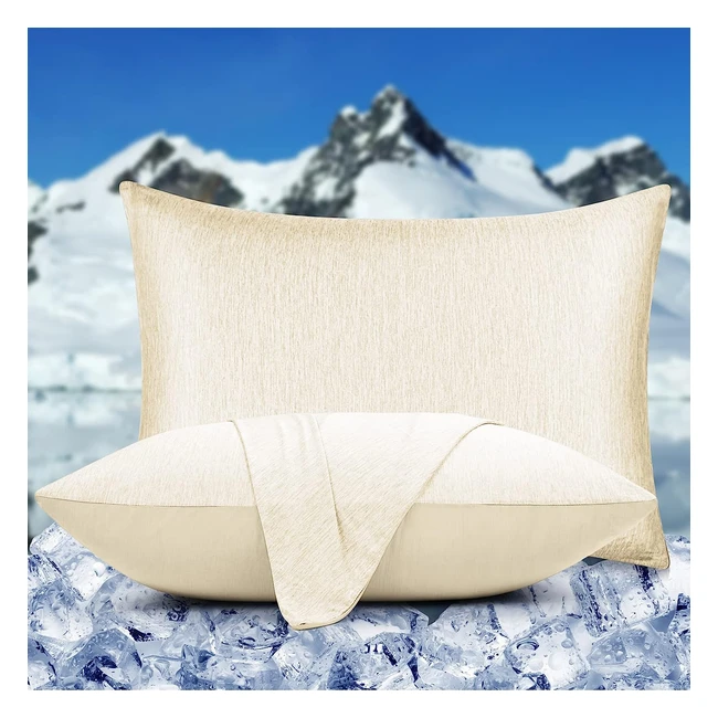 Homfine Cooling Pillow Cases - Double Side Qmax045 Arcchill Fiber - Breathable Pillowcases for Night Sweat - Skin & Hair Protector - 2 Pack, Beige