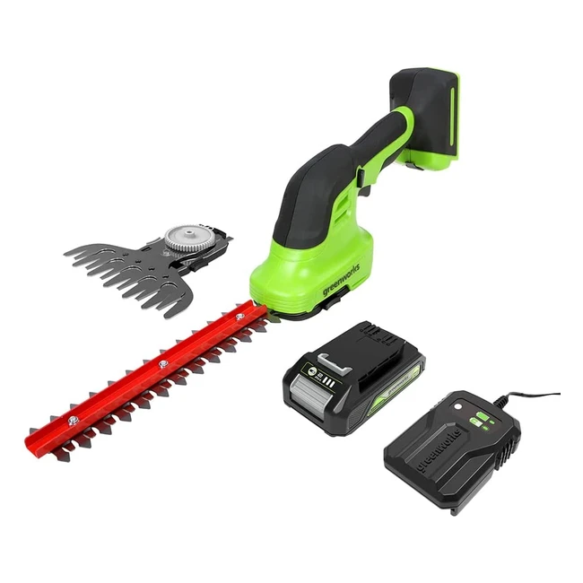 Greenworks G24SHTK2 2in1 Strauch- und Grasschere - Schneidet bis zu 8mm Stämme und Zweige - 2800 Schnitte pro Minute - 24V Akku - 3 Jahre Garantie