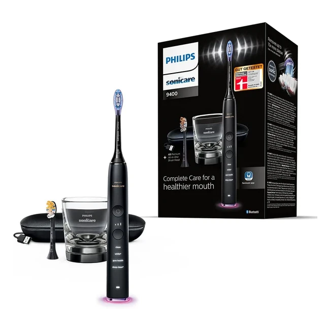 Philips Sonicare DiamondClean 9400 elektrische Zahnbürste mit App, Drucksensor, intelligentem Bürstenkopf und 4 Reinigungsprogrammen, 3 Intensitätsstufen, Modell HX991789, Schwarz