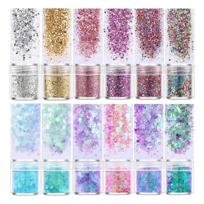 Jatidne Chunky Glitters for Resin Casting - 12 Colors, Sparkle Resin Accessories, Fine Glitters (10g each)