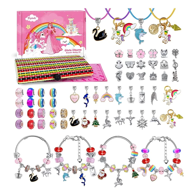 Unicorn Bracelet Making Kit for Girls - Jewelry Making Kit for Kids with 18 Metal Beads and Pendants - Perfect Gifts for Girls Age 4-12