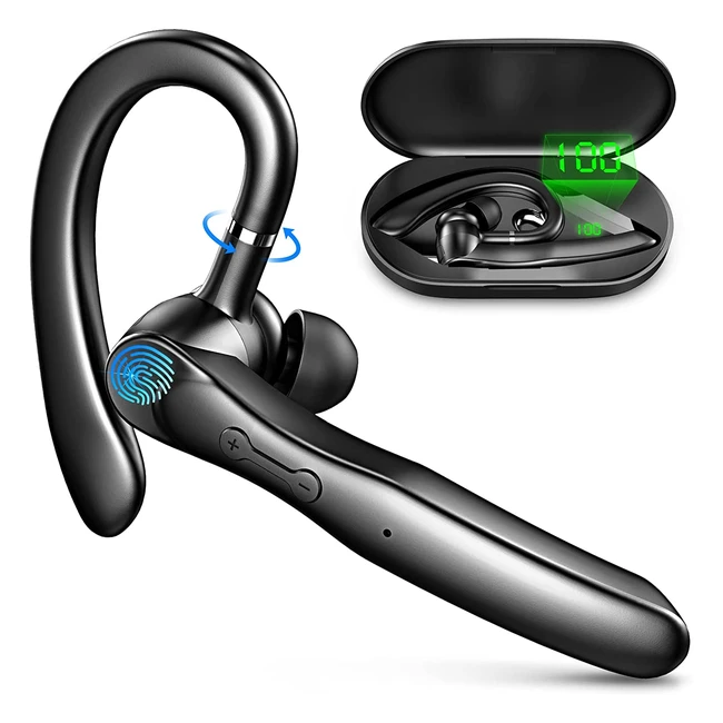 Bluetooth Headset 53 - Hands-Free Clear Call with Dual ENC Mic, 80hrs Playtime, LED Display, Wireless Earpiece for Driving/Business/Office - Black