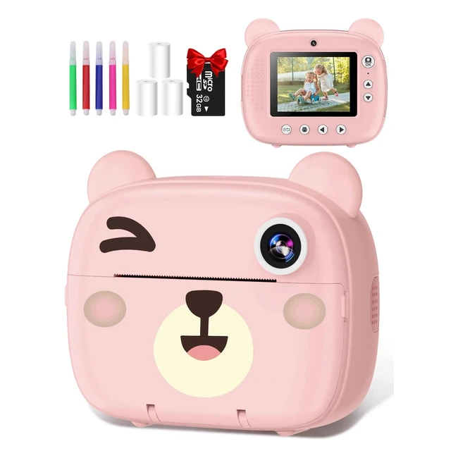 Appareil photo enfant instantané GoFunly avec papier d'impression - 24'' 1080p HD vidéo - 32 Go TF - 5 couleurs - cadeau pour filles et garçons 3-12 ans