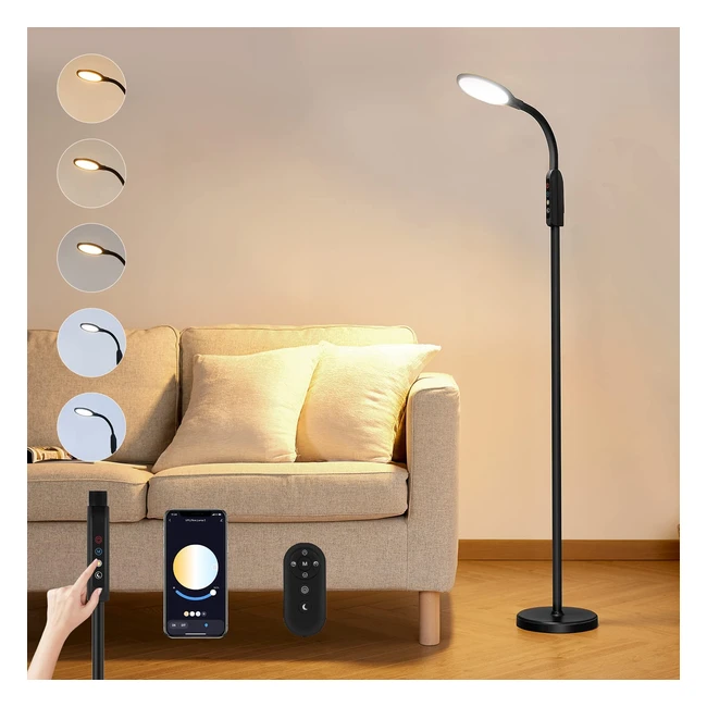 Modern Cordless Floor Lamp - 5 Color Temperatures, 10W LED, Remote & App Control