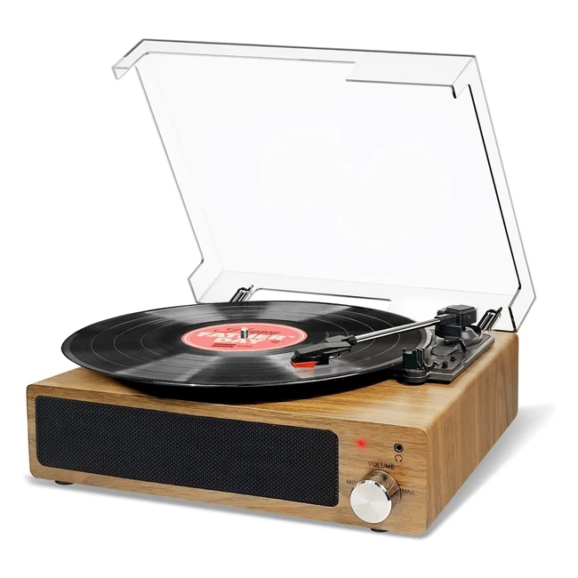 Tocadiscos de Vinilo Bluetooth Fydee - 3 Velocidades 33/45/78 RPM, Altavoces Estéreo Integrados y Soporte para Auriculares - Madera Natural