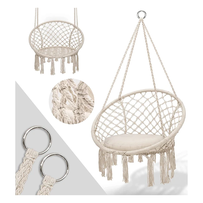 Tillvex Hängesessel 150kg, wetterfest, bequem & sicher, mit Kissen