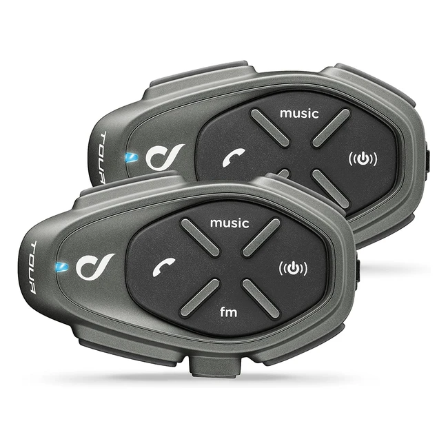 Interphone Cellularline Tour Dual - Système de communication moto Bluetooth pour 4 riders - Portée 15 km - Contrôle du bruit - Radio FM - Jusqu'à 25 heures - IP67