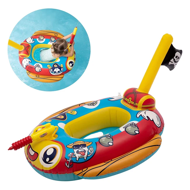Chitomars Kinder Schwimmring mit Wasserpistole - Aufblasbares Piratenboot - Schw