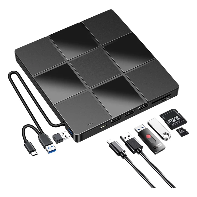 Grabadora CD/DVD Externa USB 3.0 y Tipo C para Portátil - Alta Velocidad y Super Compatible