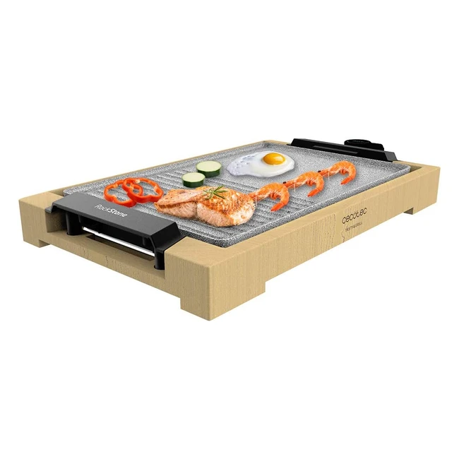 Piastragrill Elettrica Cecotec Tastygrill 2000 Bamboo Mixstone - Antiaderente e Termostato Regolabile
