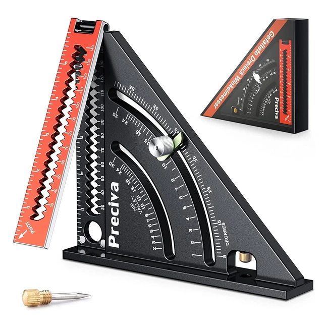 Preciva Folding Triangle Ruler - Adjustable 6inch Carpenter Layout Tool with Mul