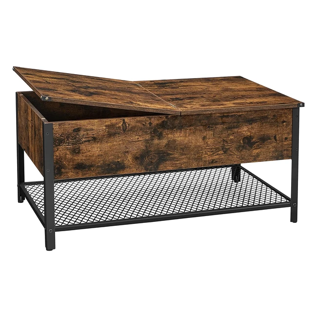 Table basse Vasagle avec dessus rabattable, compartiment fermé et étagère grillagée - style industriel - 100 x 55 x 47 cm - marron rustique et noir LCT230B01
