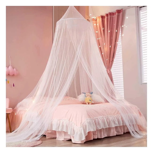 White Mosquito Net for Bed Canopy - Large Dome Hanging Net Tent for SingleDoubl