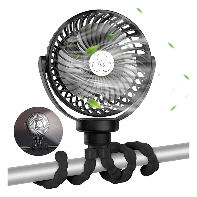 Pram Fan Fita USB Desk Fan with LEDs - Flexible Tripod, 360 Pivoting, 3 Speeds - Rechargeable Portable Handheld Personal Fan for Baby Pushchair, Car Seat, Crib, Bike, Camping