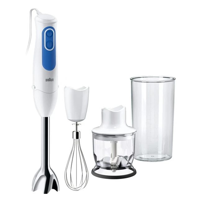 Braun Multiquick 3 Minipimer MQ3025: frullatore ad immersione con tritatutto da 350ml, frusta a filo in acciaio inox e bicchiere graduato da 600ml - 700W