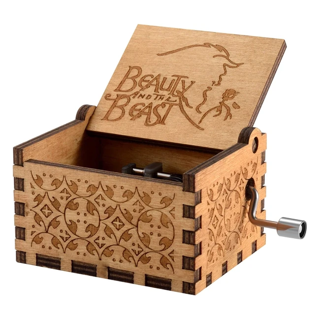 Caja de música manivela madera temática Belleza y la Bestia 18 notas - Regalo perfecto para niños y amigos