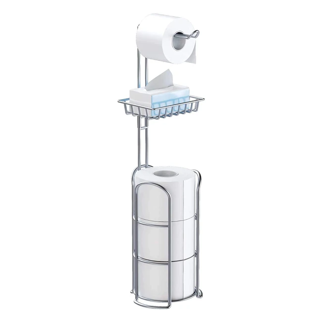 Upgrade Toilet Paper Holder Stand with Shelf - Chrome Freestanding Tissue Storage Rack