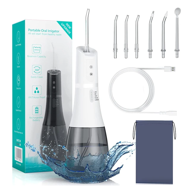 Idropulsore dentale portatile Sanpintech con 5 modalità e 6 ugelli di ricambio - Adatto a viaggio e casa