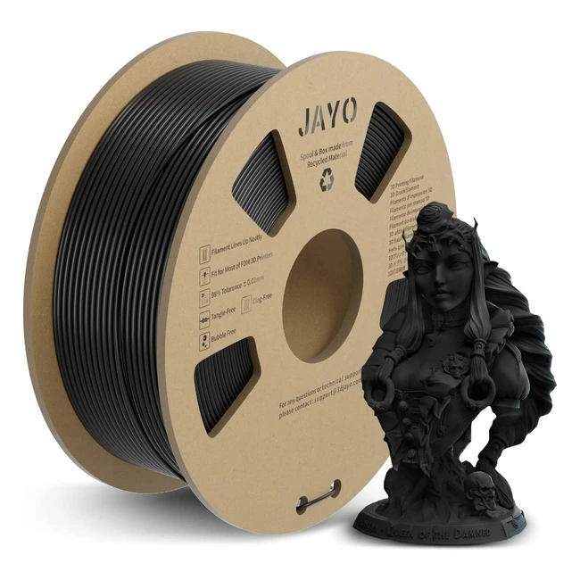 Jayo PLA Plus 175mm - Filamento 3D per stampanti con precisione dimensionale di 0.02mm - Bobina da 11kg - Nero